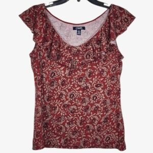 Chaps Patterned Ruffle-Neck Top